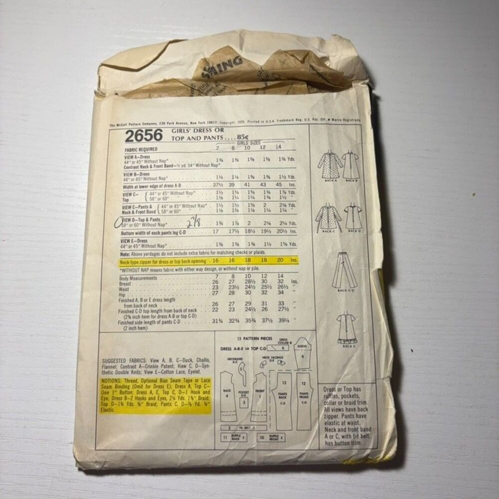 Vintage McCall’s 2656 Girls Dress Top Pants Sewing Pattern Mod A Line Size 14 - Picture 2 of 2